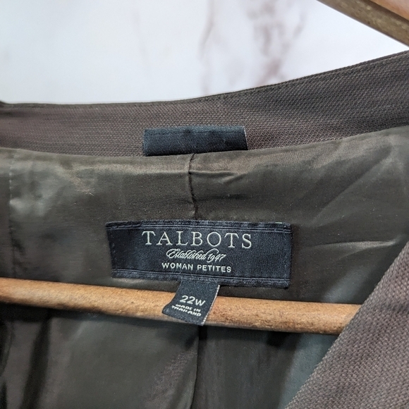 Talbots Blazer Womens 22W 3X Brown Linen One Button Jacket Petite Pocket Stretch - Picture 3 of 12
